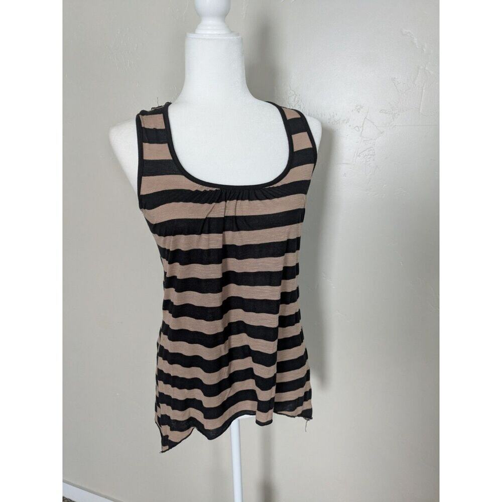 Agenda Sleeveless Tank Womens Small Stripes Lace Y2K Asymmetrical Hem